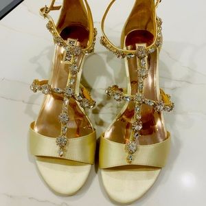 Badgley Mischka jeweled sandals. Low heel.